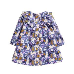 Baby Boden Girls Bunny and Floral Print Long Sleeve Dress Blue Size 18-24 Months